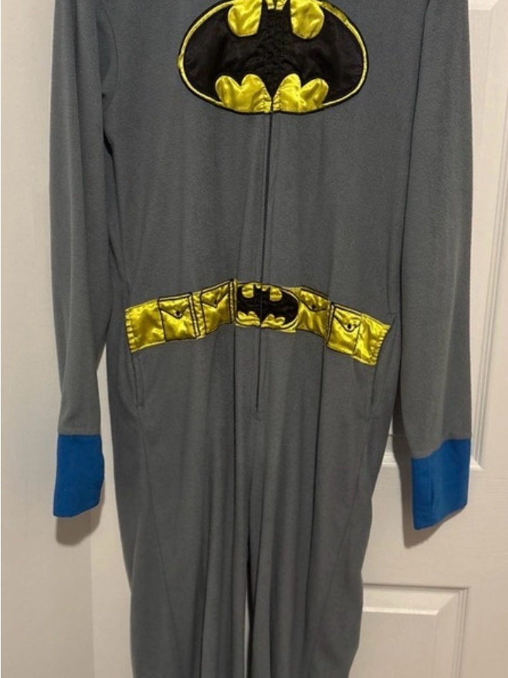 Batman Grey Jumpsuit with Yellow Emblem and Blue Cuffs